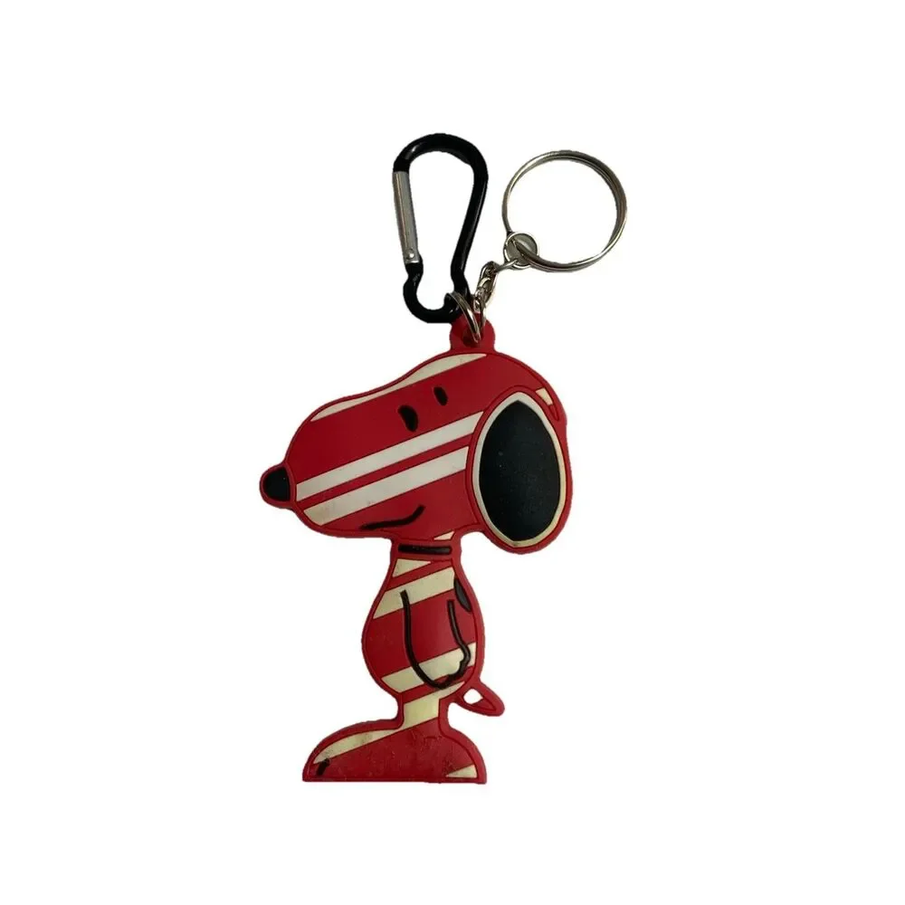 Snoopy Candy Canine Key Chain Caribiner Vinyl Red White Candy Cane